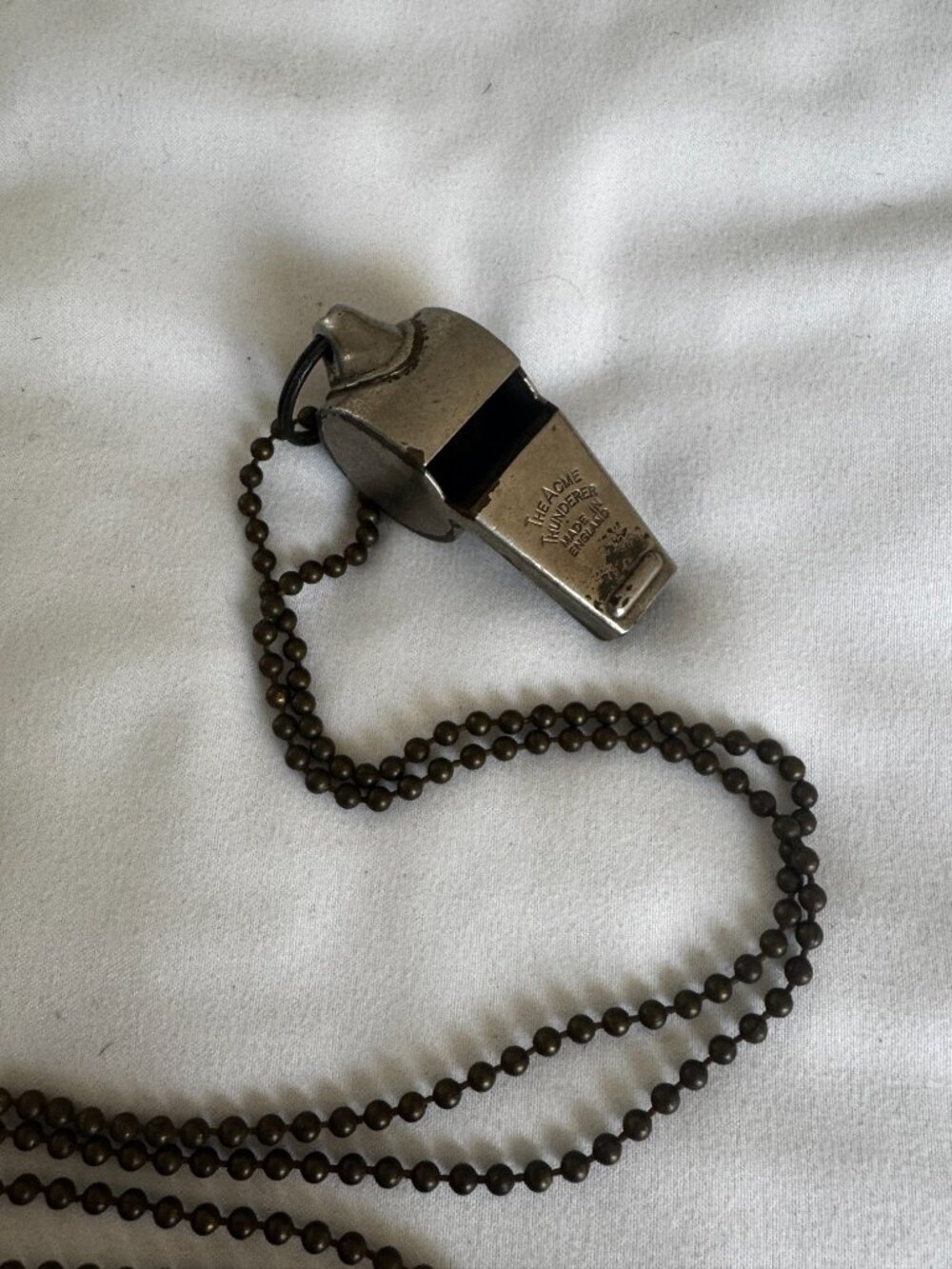 Vintage Acme Thunderer Whistle & 35" Ball Chain. Made in England.